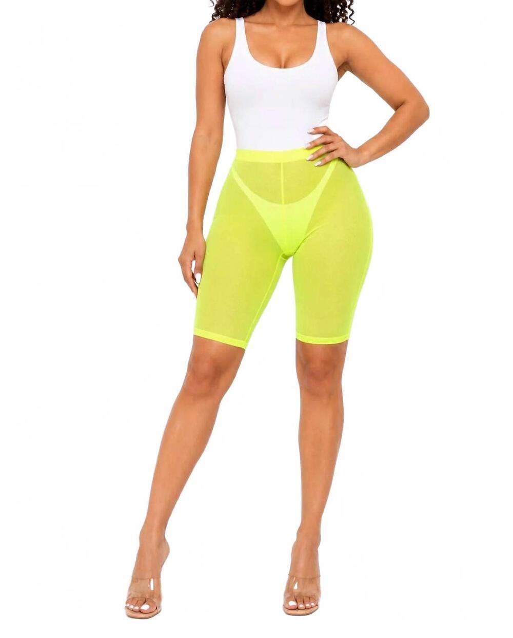 NEW JNK on one stretch mesh biker shorts with sheer in neon yellow